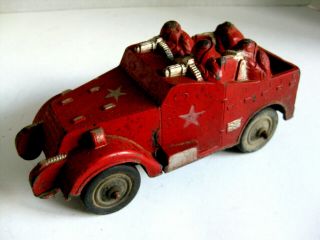RARE SUN RUBBER TOY SOLDIER ARMY SCOUT CAR IN RED - 1940 ' S 3
