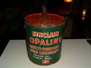 Rare Vintage Sinclair Opaline 35 Lb Gear Lubricant W Spout & White Dinosaur