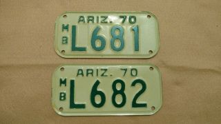 Vintage Arizona 1970 Motorcycle License Plate Consecutive Numbers Rare