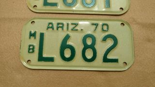 Vintage Arizona 1970 Motorcycle License Plate Consecutive Numbers RARE 2