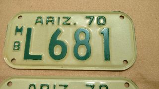 Vintage Arizona 1970 Motorcycle License Plate Consecutive Numbers RARE 3