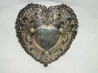 Vintage Gorham Sterling Silver Heart Shaped Pierced Bon Bon Nut Bowl Dish 966 3