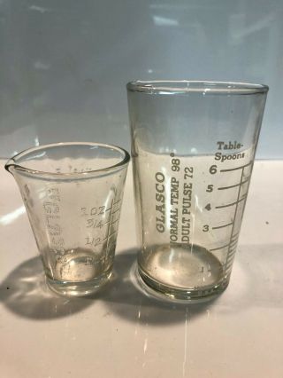 2 Glasco Antique Pharmacy Druggist Medicine Dose Glass Cup Shot