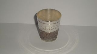 Rare Vintage Silver Plated Thimble Shot Glass " Just A Thimble Full " English