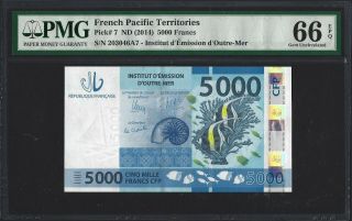 2014 French Pacific Territories 5000 Francs,  Rare Type Pmg 66 Epq Gem Unc,  P - 7