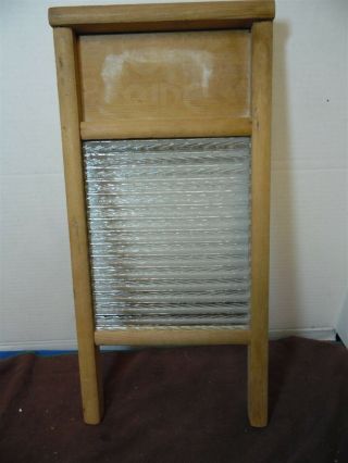Vintage Ribbed Glass Wood Framed Washboard By Columbus Washboard Co
