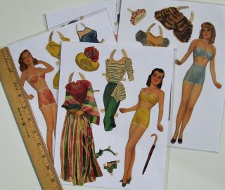 Vintage Paper Dolls - 3 Women W/several Fashionable Outfits & Acces - Pre - Cut