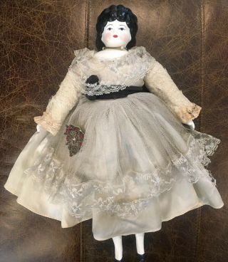Vintage Jennie June Victorian China Doll - Satin & Lace Gown