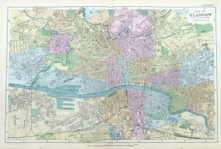 Glasgow - Antique Map / City Plan - Bacon,  1895