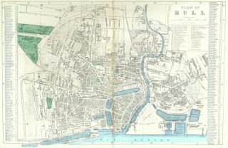 Kingston Upon Hull,  1883 - Antique Map / Street Plan,  Bacon.