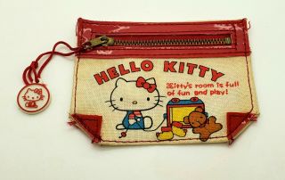 Vintage Sanrio Hello Kitty Canvas Zippered Coin Purse Rare 1976 Not. 3
