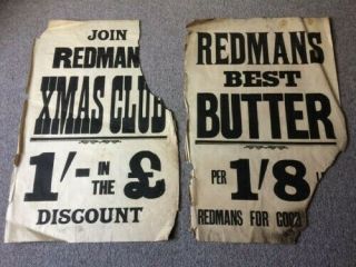 2 Vintage Posters Xmas Club Redmans Antique Old 1920’s Advert Grocery Print