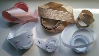 Ribbon Dior Gold,  Pink,  White,  Set Of 5 Ribbons Of Different Lengths,  Rare