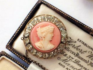 Antique Victorian Carved Cameo & Paste Pin Brooch Julies Caesar Grande Tour