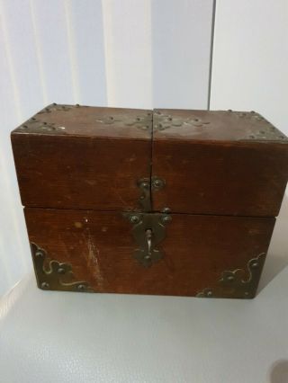 Vintage Wooden And Brass Box Size 8 " Across