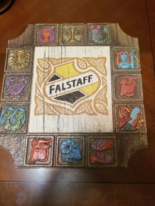 Vintage Falstaff Beer Faux Carved Wood Mid Century Horoscope Zodiac Rare