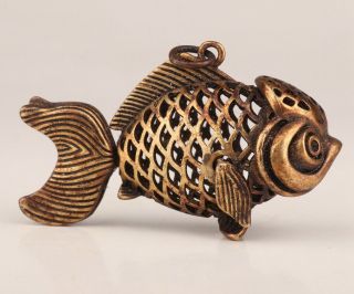 Retro Chinese Bronze Pendant Statue Animal Goldfish Mascot Decoration Gift