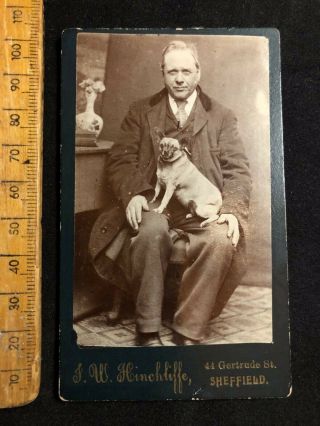G Antique 1800s Hinchcliffe Man Terrier Dog Victorian B&w Photo Cabinet Card