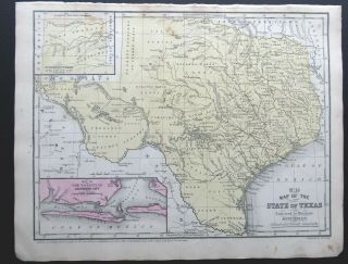 1852 Hand - Colored Mitchell Map Of Texas W/indian Tribes