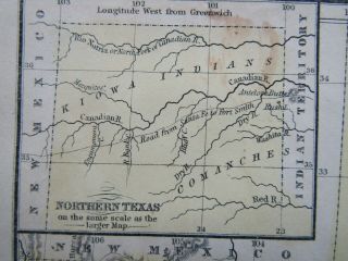 1852 hand - colored Mitchell map of Texas w/Indian tribes 3