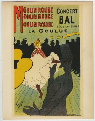 Vintage 1951 Henri De Toulouse - Lautrec Fine Art Print Moulin Rouge Concert Bal