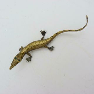 Antique Brass Model Of A Gecko Lizard With Glass Eyes