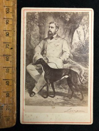 G Antique 1800s Signed Greyhound Courser Dog Victorian B&w Photo Cabinet Card