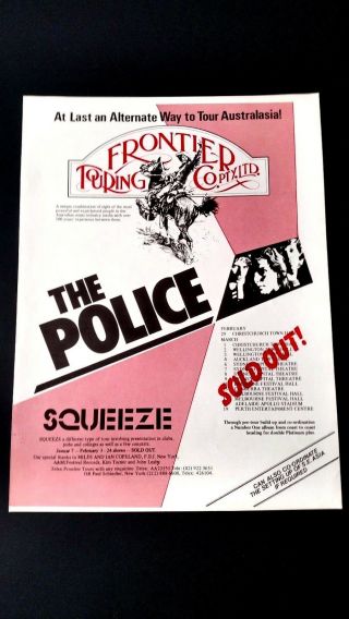 The Police " Frontier Touring Co.  Pty.  Ltd.  Rare Print Promo Poster Ad
