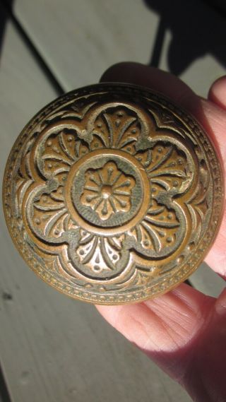 Pair Ornate Antique Brass Or Bronze Door Knobs Victorian Eastlake