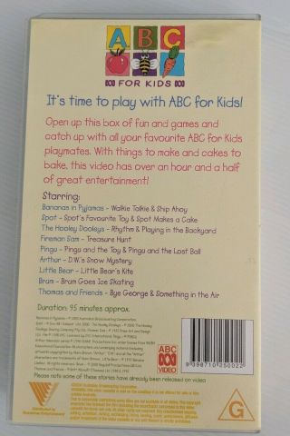 ABC for Kids - PLAY BOX - VHS PAL VIDEO - Ultra RARE.  EC 2