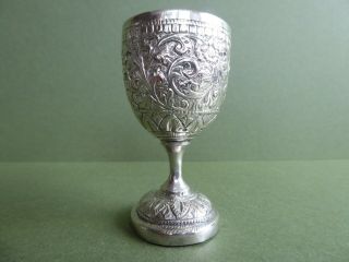 Stunning Antique 19thc Anglo - Indian Kutch Silver Egg Cup/toasting Goblet C1890