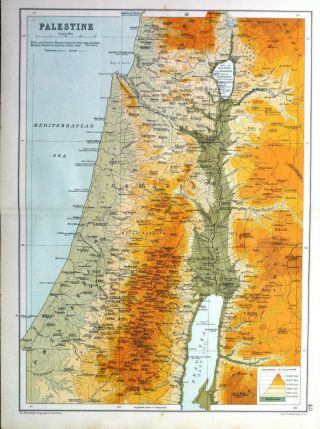 Antique Map Of Palestine 1910 John Bartholomew & Co