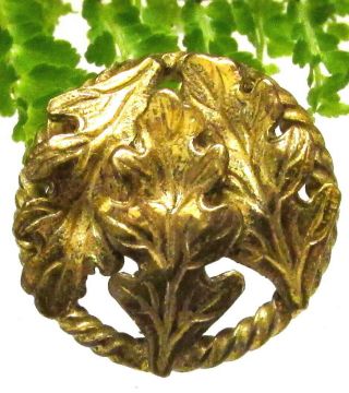 Lovely Antique Gold Gilt Metal Button W/ Overlapping Leaves C2