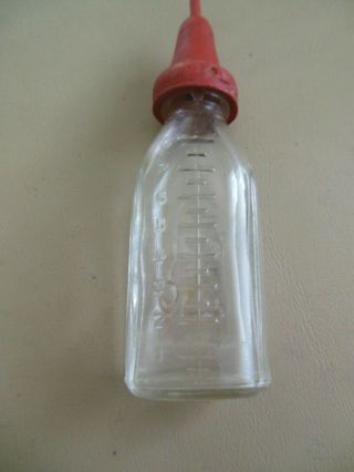Vintage Doll Glass Baby Bottle w/Rubber Nipple Embossed Dog On Back 2