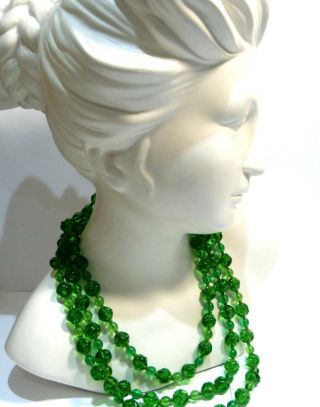 Antique Art Deco 1930s Emerald Green Glass Bead Necklace 48 " Old Glass Beads