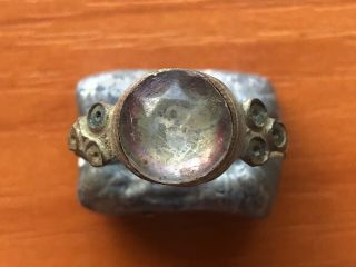 Ancient Medieval Byzantine Bronze Ring With White Stone Circa 900 - 1200 Ad Scarce
