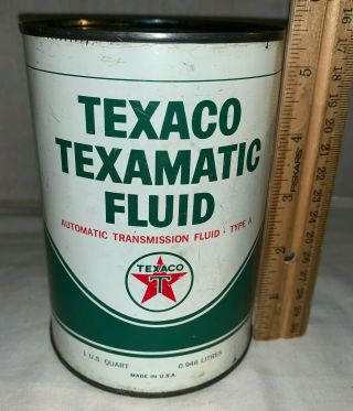 Antique 1qt Texaco Texamatic Transmission Fluid Tin Litho Can Gas Station Oil