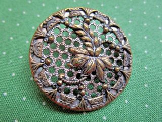 5598 – Large Pierced Flower Escutcheon Fleur De Lys Border 1800’s Brass Button