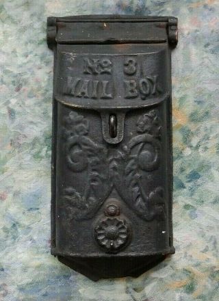 Antique Black Heavy Metal Mail Box Wall Mount No.  3 Mailbox Slot Peephole