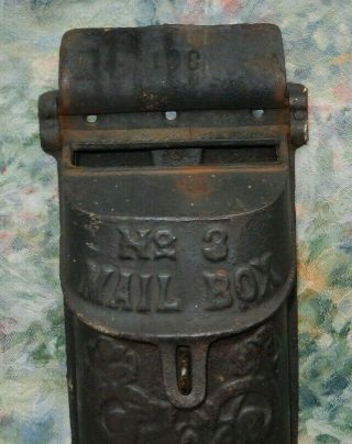 Antique Black Heavy Metal Mail Box Wall Mount No.  3 Mailbox Slot PeepHole 3