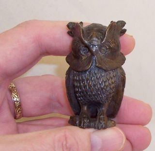 Vintage/antique Solid Bronze Metal Wise Old Owl Archimedes Miniature Bird
