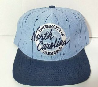 Vintage North Carolina Tar Heels 90s The Game Pin Striped Hat Cap Snapback Rare