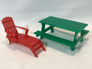 Vintage Ideal Miniature Dollhouse Outdoor Furniture Picnic Table & Lounge Chair