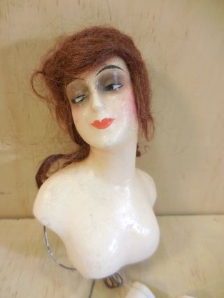 C1920 Art Deco Wax Half Doll Boudoir - Metal Hands - Antique