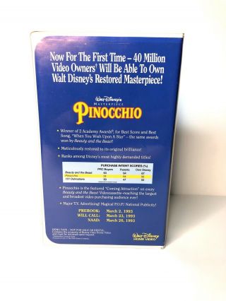 Rare 1992 Disney Pinocchio Demo Tape Screener VHS Tape Not For Resale 3
