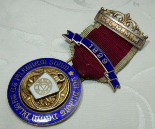 Antique 1918 Masonic Grand Mark Glmmm Steward Jewel Silver Medal,  1929 Bar