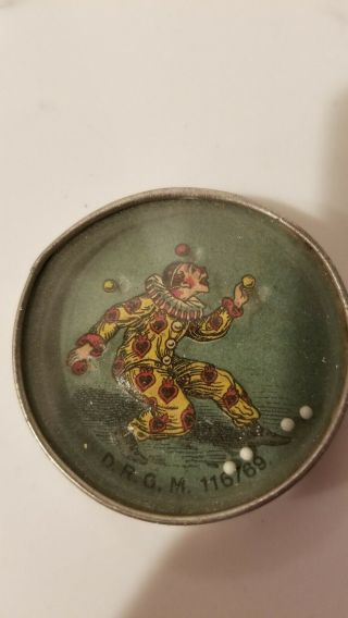 Antique D.  R.  G.  M.  Dexterity Toy Puzzle Game Mirror,  Germany Juggling Clown
