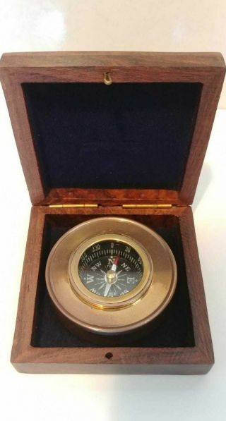 Antique Vintage Maritime Nautical Brass Pocket Compass.  York Hamza - Rare