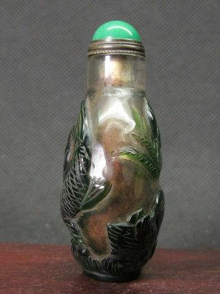 Chinese Mandarin Duck Fish Carved Peking Overlay Glass Snuff Bottle 3