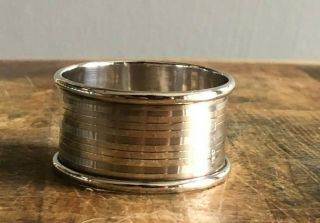 Art Deco Sterling Silver Napkin Ring With Striped Detailing.  Birmingham 1921